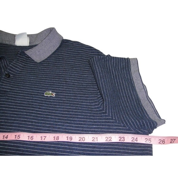 Lacoste Polo Shirt Men Size 8 Medium Dark Blue Stripe Short Sleeve - Picture 7 of 12